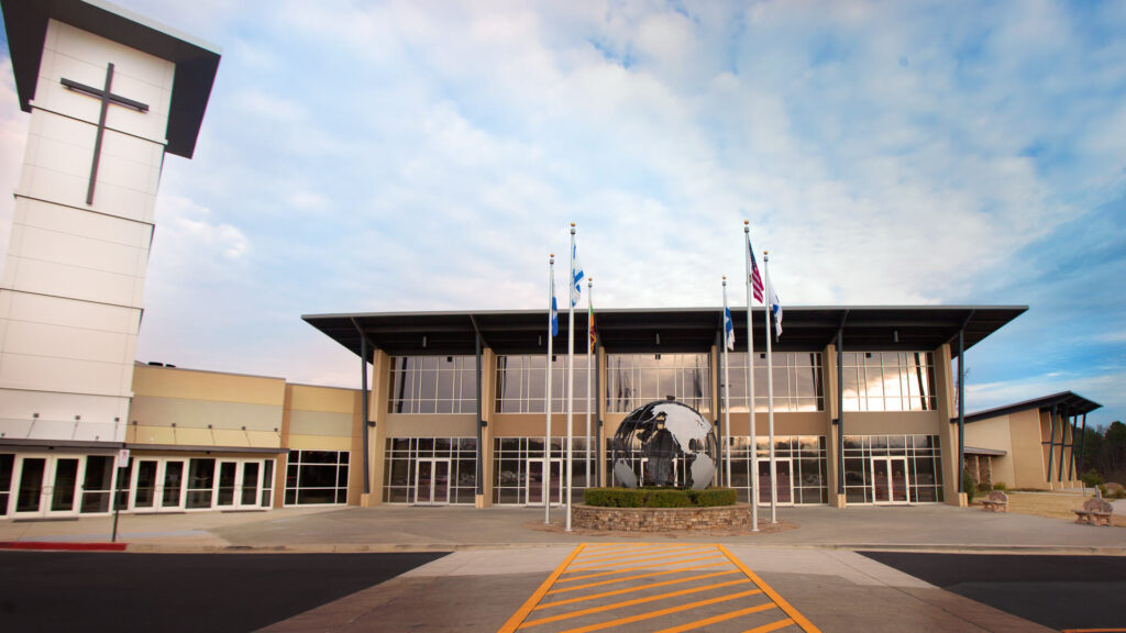 Exterior view of Victory World Outreach Church in Norcross, Georgia